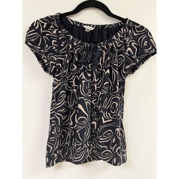 Calvin Klein Womens Tunic Short Cap Sleeve Button Down Top Black Size XS - Picture 1 of 4